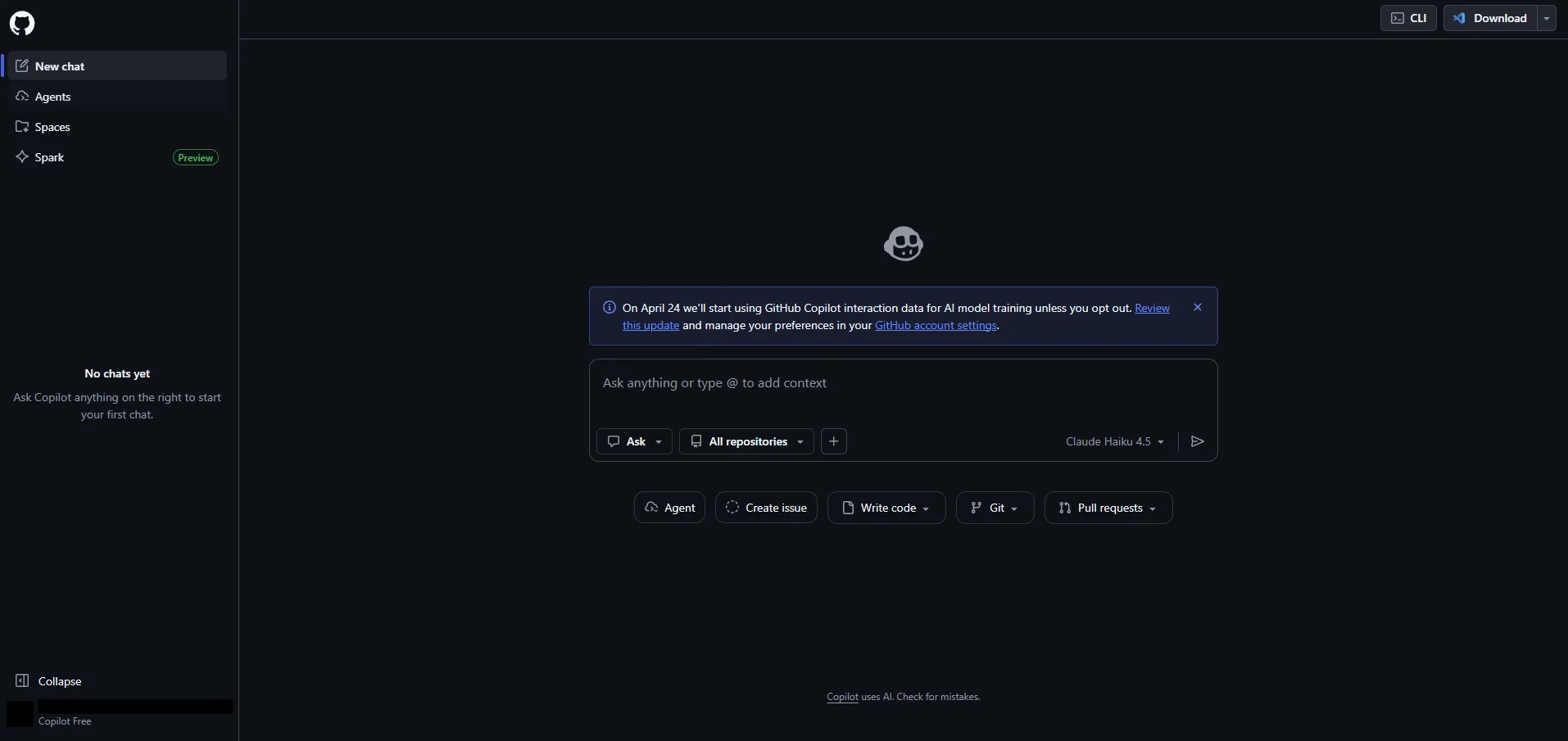 GitHub Copilotを開く操作の画面キャプチャ