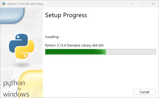 Pythonインストーラー実行中の画面キャプチャ（インストール中の画面）