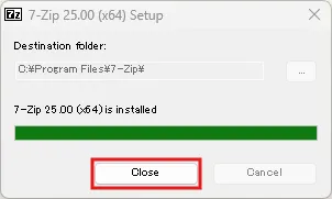 7-Zipインストーラー実行中の画面キャプチャ（完了画面）