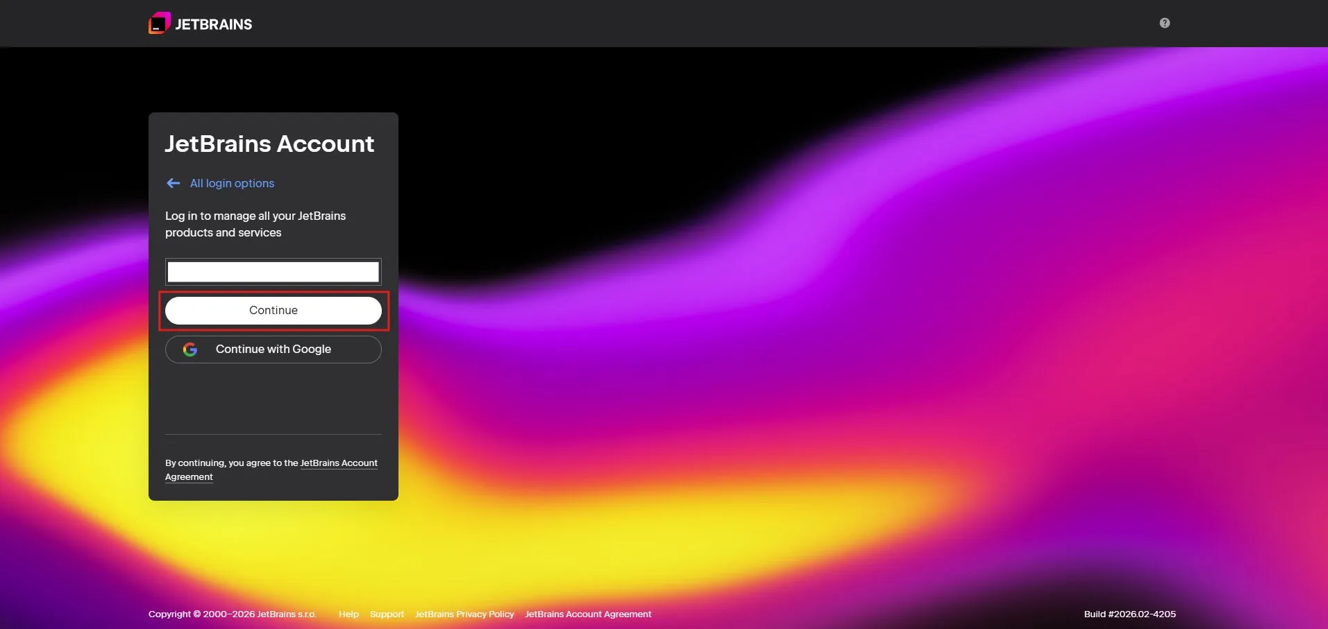 JetBrainsアカウントのログイン画面でメールアドレスによるログインの流れ2