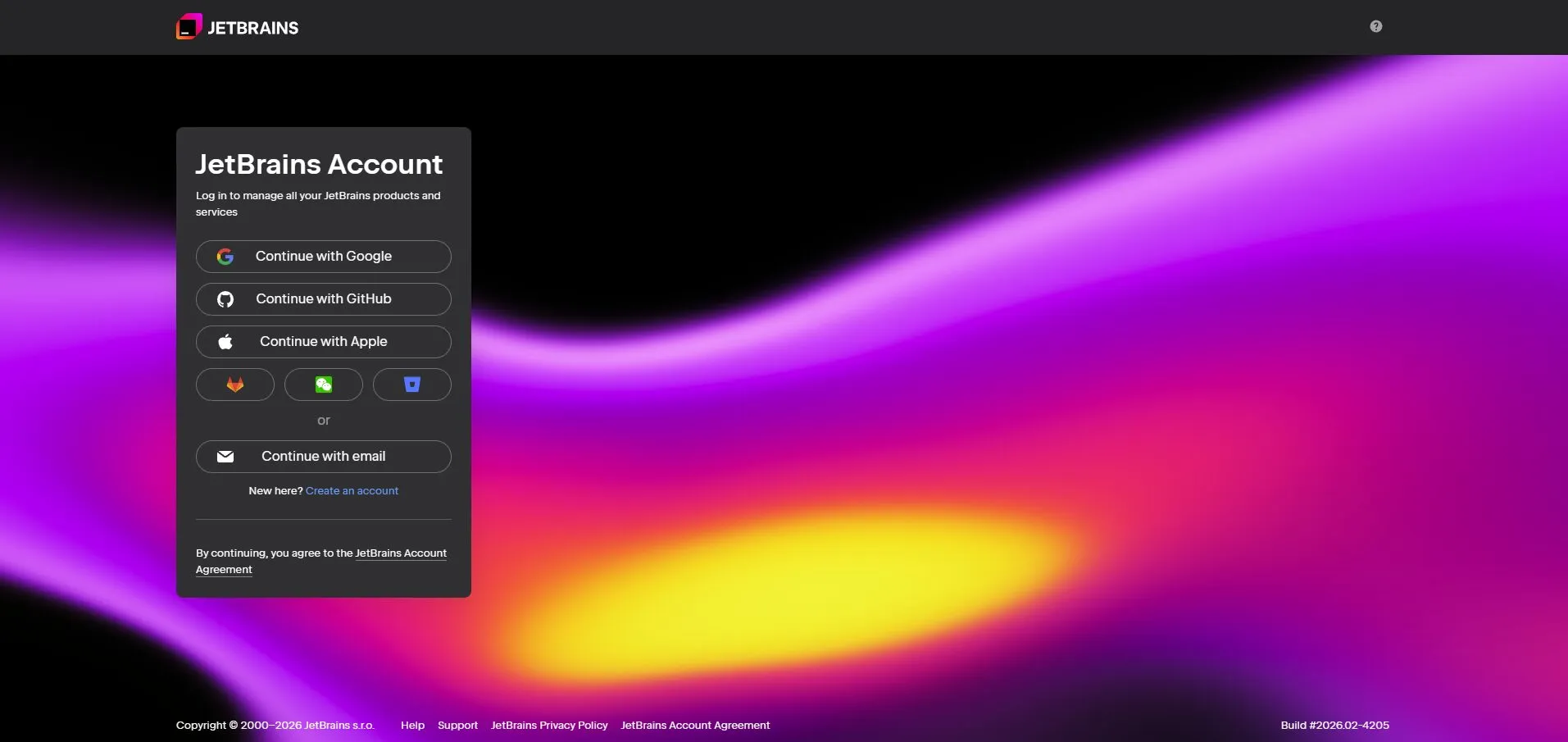 JetBrainsアカウントのログイン画面の画面キャプチャ