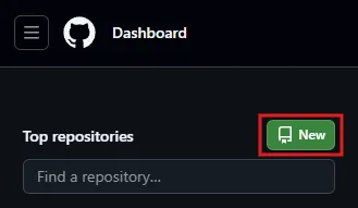 ログイン済みであれば、GitHubダッシュボードが表示されるため、右上の「＋」ボタンから「New repository」を押すか、左サイドバーの「Create repository」または「New」ボタンを押す操作（New）の画面キャプチャ