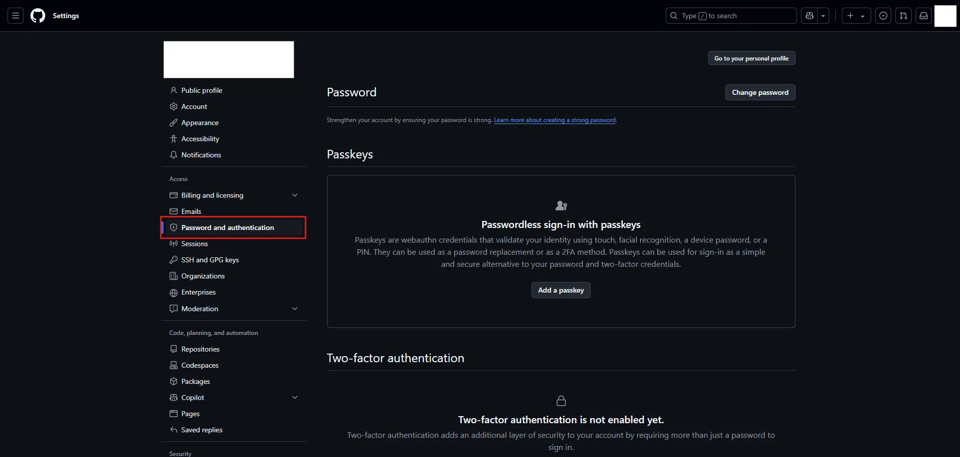 GitHub公式サイトの「Account security（アカウントセキュリティ）」ページを開く操作の画面キャプチャ