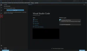 Visual Studio Codeが起動するため、左サイドメニューの「Extensions（拡張機能）」のボタンを押す操作の画面キャプチャ