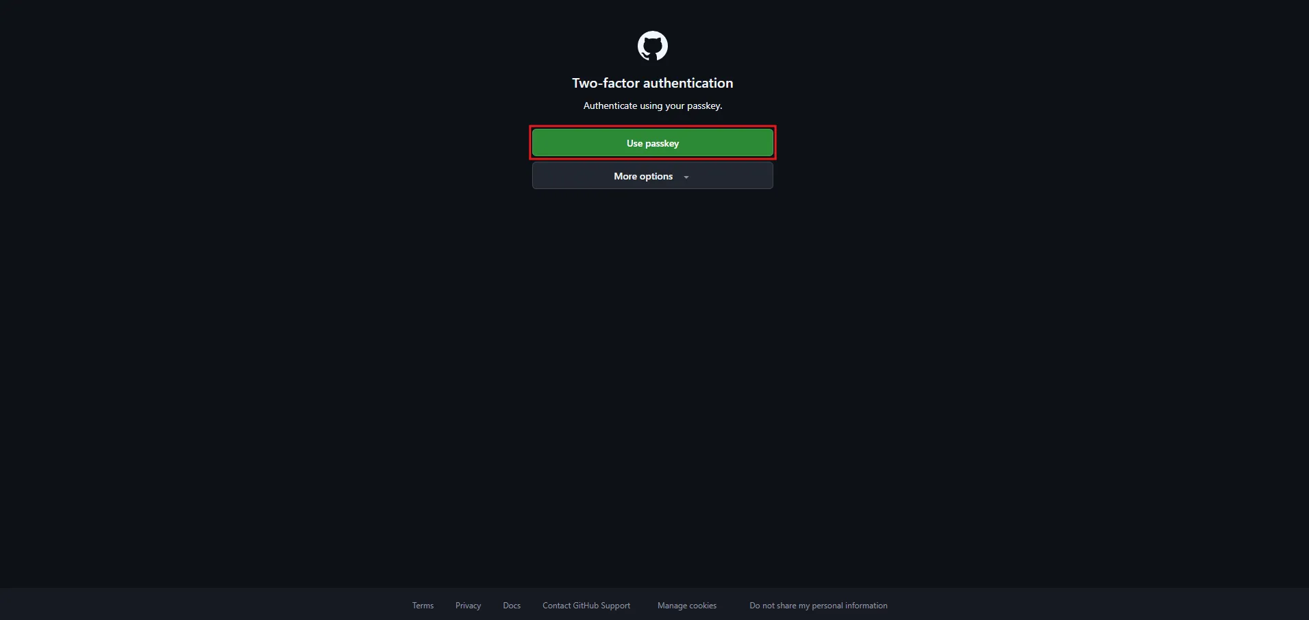 「Use passkey」ボタンを押す操作の画面キャプチャ