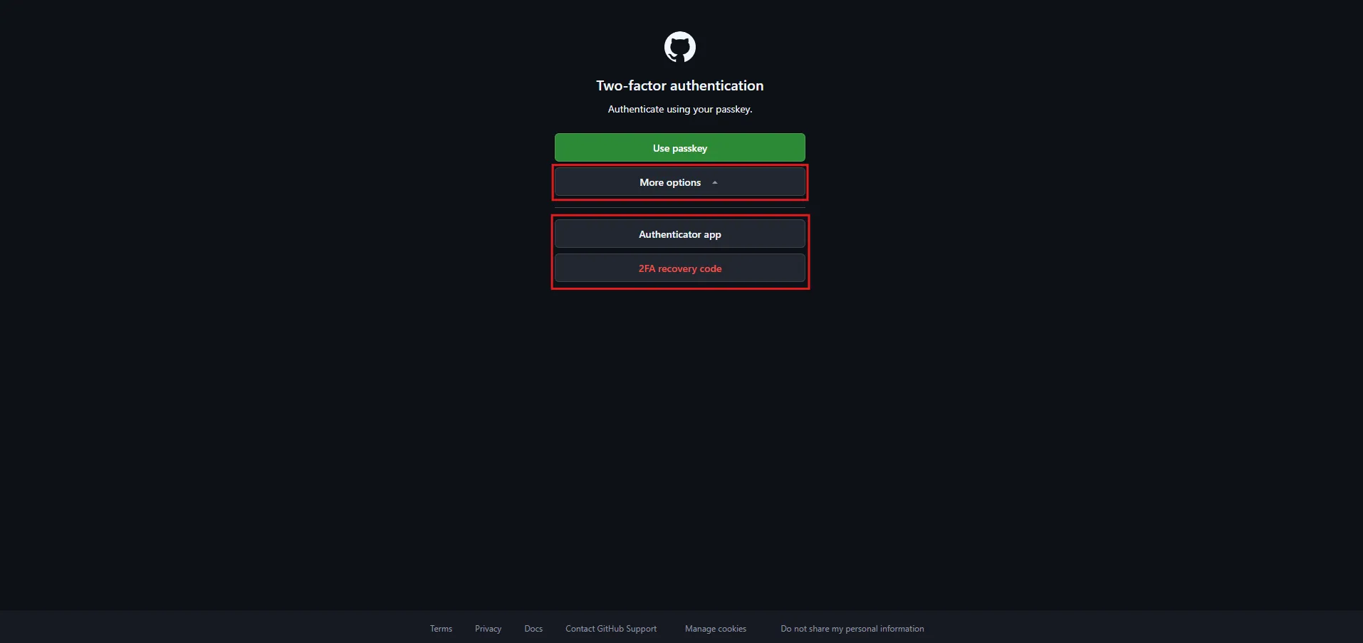 「More options」のボタンを押した場合の画面の画面キャプチャ