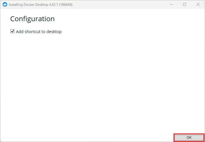 Docker Desktopインストーラー実行中の画面キャプチャ（トップ画面）