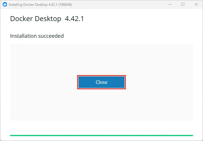Docker Desktopインストーラー実行中の画面キャプチャ（インストール完了画面）
