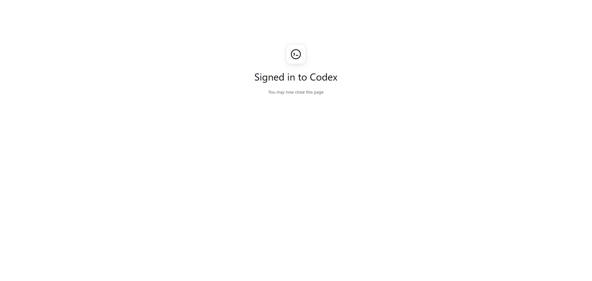Codexにサインインした旨のメッセージが表示されるため、ブラウザの当該ウィンドウを閉じる操作の画面キャプチャ