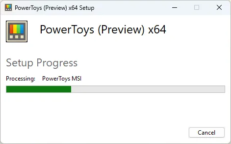 Microsoft PowerToysインストーラー実行中の画面キャプチャ（インストール中の画面）