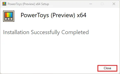 Microsoft PowerToysインストーラー実行中の画面キャプチャ（インストール完了画面）