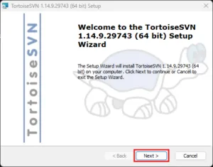 TortoiseSVNインストーラー実行中の画面キャプチャ（トップ画面）