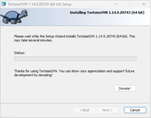 TortoiseSVNインストーラー実行中の画面キャプチャ（インストール中の画面）